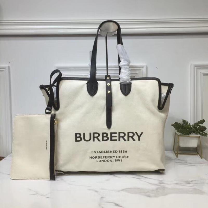 Burberry Handbags 80105881 Canvas White Black Leather (1)